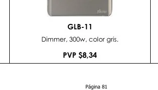 Dimmer, 300W, Color Gris. - GLB-11