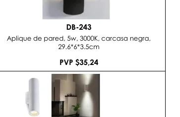 Aplique de Pared, 5W, 3000K, Carcasa Negra, - DB-243