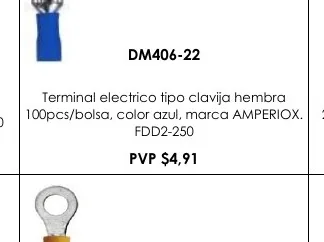 Terminal Electrico Tipo Clavija Hembra - DM406-22