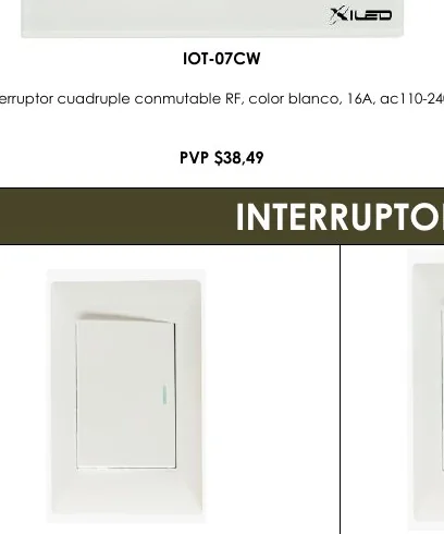 Interruptor Cuadruple Conmutable RF, Color Blanco, 16A, AC110-240V. - IOT-07CW