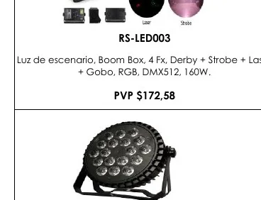 Luz de Escenario, Boom Box, 4 Fx, Derby + Strobe + Laser - RS-LED003