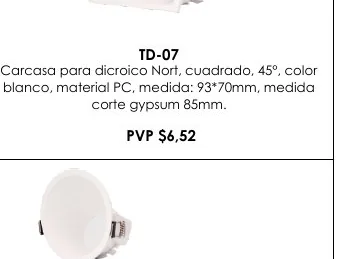 Carcasa para Dicroico Nort, Cuadrado, 45°, Color - TD-07