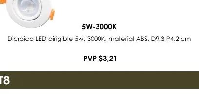 Dicroico LED Dirigible 5W, 3000K, Material ABS, D9.3 P4.2 Cm - 5W-3000K