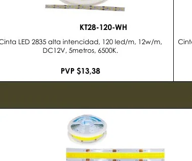 Cinta LED 2835 Alta Intencidad, 120 Led/m, 12W/M, Cinta - KT28-120-WH