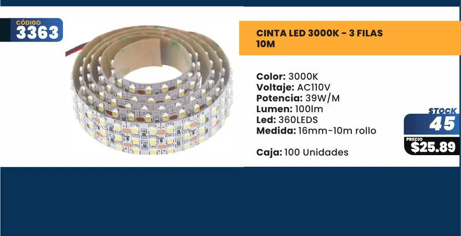 CINTA LED 3000K - 3 FILAS - 3363