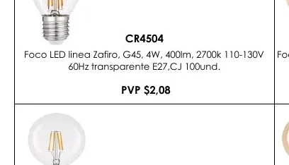 Foco LED Linea Zafiro, G45, 4W, 400LM, 2700K 110-130V Foco - CR4504