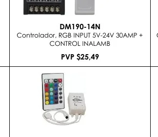 Controlador, RGB INPUT 5V-24V 30AMP + Controlador - DM190-14N