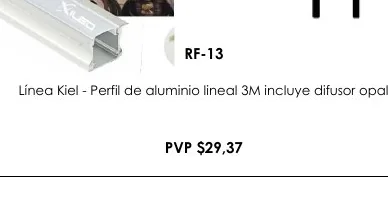 Línea Kiel - Perfil de Aluminio Lineal 3M Incluye Difusor Opal - RF-13