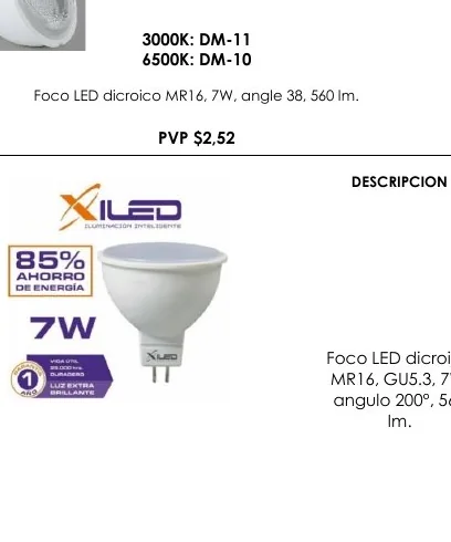 Foco LED Dicroico MR16, 7W, Angle 38, 560 Lm. - DM-10