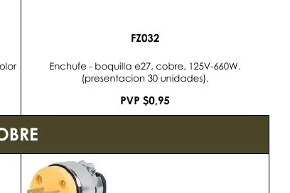 Color Enchufe - Boquilla E27, Cobre, 125V-660W. - FZ032