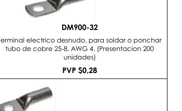 Tubo de Cobre 25-8, AWG 4. (presentacion 200 - DM900-32