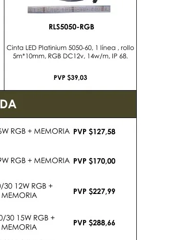 Cinta LED Platinium 5050-60, 1 Línea , Rollo - RLS5050-RGB