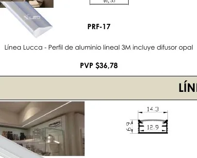 Línea Lucca - Perfil de Aluminio Lineal 3M Incluye Difusor Opal - PRF-17