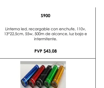 Linterna Led, Recargable con Enchufe, 110V, - S900