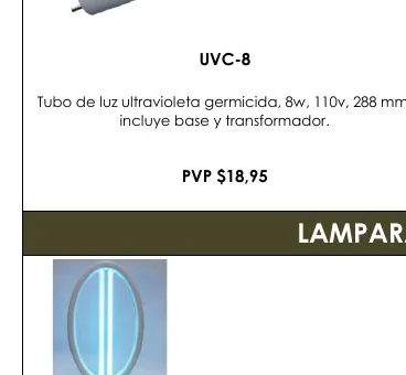 Tubo de Luz Ultravioleta Germicida, 8W, 110V, 288 Mm, - UVC-8