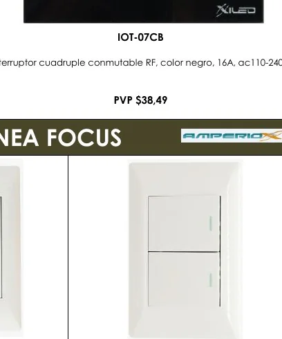 Interruptor Cuadruple Conmutable RF, Color Negro, 16A, AC110-240V. - IOT-07CB
