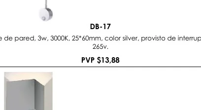 Aplique de Pared, 3W, 3000K, 25*60MM, Color Silver, Provisto de Interruptor, - DB-17