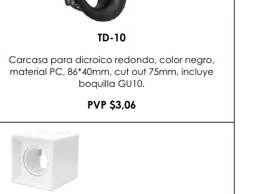 Carcasa para Dicroico Redondo, Color Negro, - TD-10