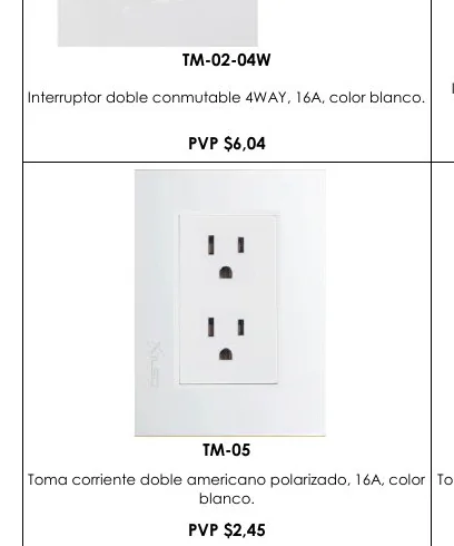 Interruptor Doble Conmutable 4WAY, 16A, Color Blanco. - TM-02-04W