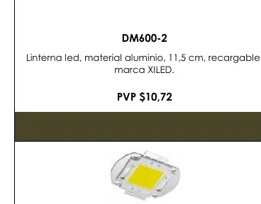 Linterna Led, Material Aluminio, 11,5 Cm, Recargable, - DM600-2