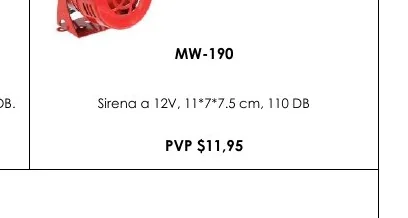 DB. Sirena A 12V, 11*7*7.5 Cm, 110 DB - MW-190