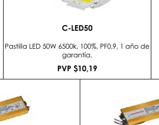 Pastilla LED 50W 6500K, 100%, PF0,9, 1 Año de - C-LED50