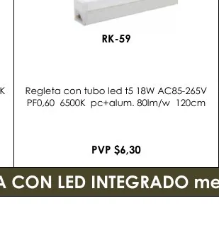 3000K Regleta con Tubo Led T5 18W AC85-265V - RK-59