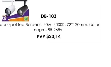 Foco Spot Led Burdeos, 40W, 4000K, 72*120MM, Color - DB-103