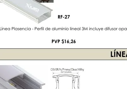 Línea Plasencia - Perfil de Aluminio Lineal 3M Incluye Difusor Opal - RF-27