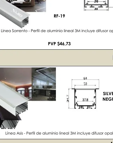Línea Sorrento - Perfil de Aluminio Lineal 3M Incluye Difusor Opal - RF-19
