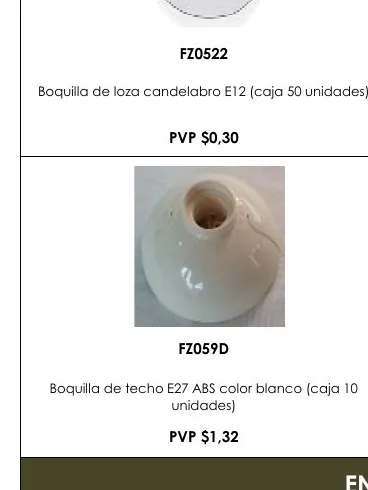 Boquilla de Loza Candelabro E12 (caja 50 Unidades) - FZ0522