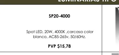 Spot LED, 20W, 4000K ,carcasa Color - SP20-4000