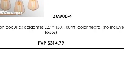 Con Boquillas Colgantes E27 * 150, 100MT, Color Negro. (no Incluye - DM900-4