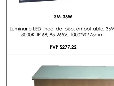 Luminaria LED Lineal de Piso, Empotrable, 36W, - SM-36W
