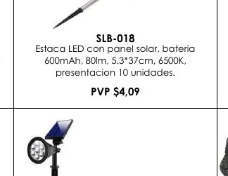 Estaca LED con Panel Solar, Bateria - SLB-018