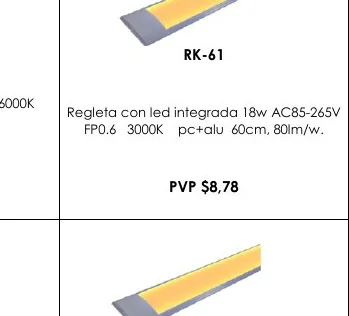 Regleta con Led Integrada 18W AC85-265V - RK-61