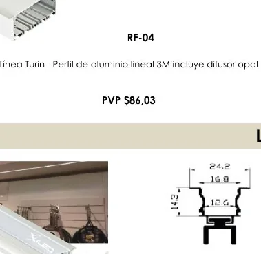 Línea Turin - Perfil de Aluminio Lineal 3M Incluye Difusor Opal - RF-04