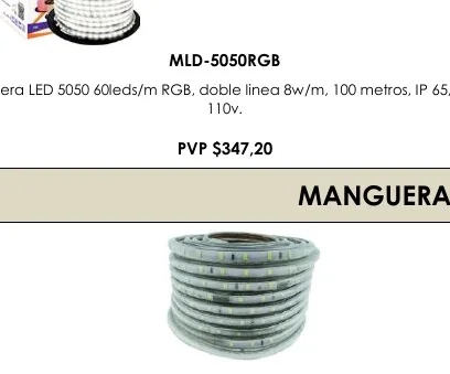 Manguera LED 5050 60LEDS/M RGB, Doble Linea 8W/M, 100 Metros, IP 65, - MLD-5050RGB