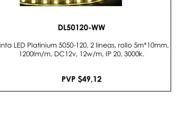 Cinta LED Platinium 5050-120, 2 Lineas, Rollo 5M*10MM, - DL50120-WW