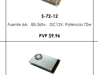 Fuente 6A , 85-265V , DC12V, Potencia 72W - S-72-12