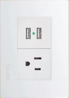 Tomacorriente Dual + USB, Linea Tempo Blanco, 5V, 2,1A, Mf