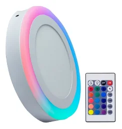 Panel LED Sobrepuesto Redondo, 6+3W, Contorno RGB, Con Control Remoto, Fw
