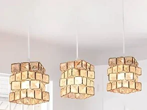 Lámpara Decorativa ST-034, Cuadrado, Dorado, Cristal, Ba