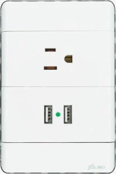 Tomacorriente Dual + USB, Galaxy Blanco, 5V, 2,1A, Mf