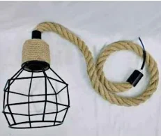 Lámpara Colgante, Jaula Negro Con Cuerda, Suspensión Con Cabo, Os