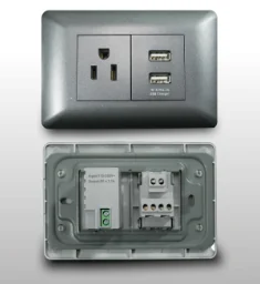 Tomacorriente + 2 USB, Gris, Dx